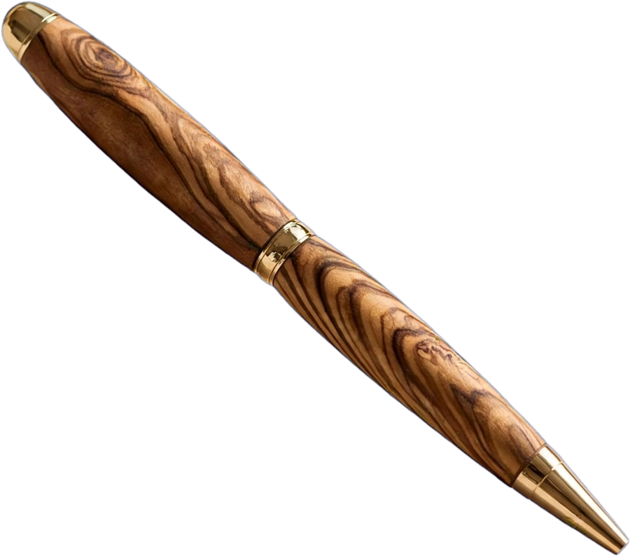 Handmade olive wood pen with gold fittings