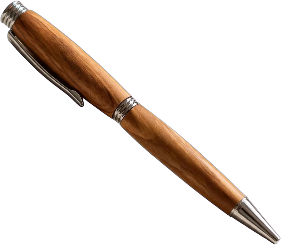 Handmade olive wood pen with silver fittings